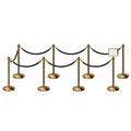 Montour Line Stanchion Post and Rope Kit Pol.Brass, 8CrownTop 7Blk Rope 8.5x11H Sign C-Kit-7-PB-CN-1-Tapped-1-8511-H-7-ER-BK-PB